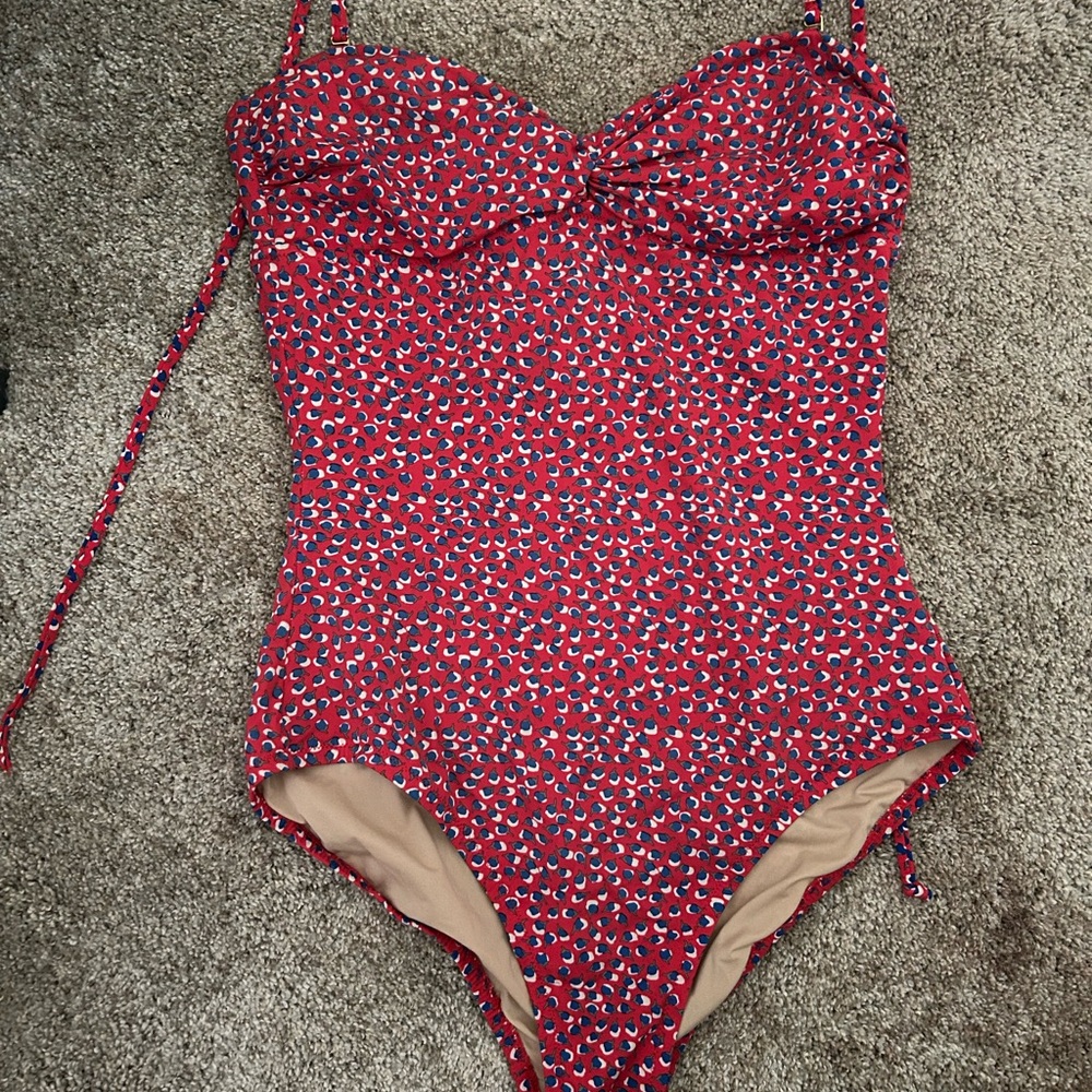 J. Crew Red and Blue Patterned Swimsuit